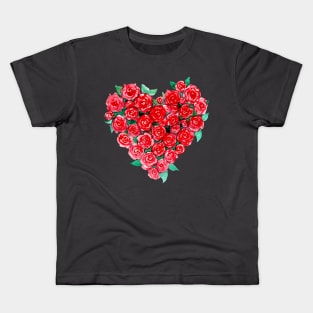 Red Rose Flower Heart Watercolor Kids T-Shirt